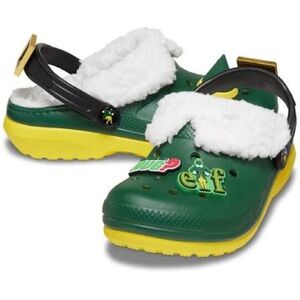 CROCS #ELF Green and Yellow Slippers with Fuzzy Lining